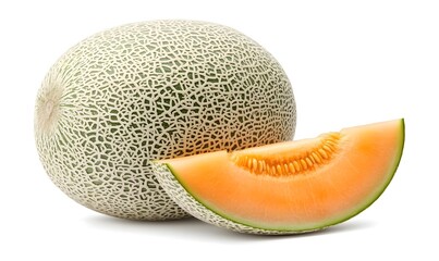 Whole cantaloupe and slice.