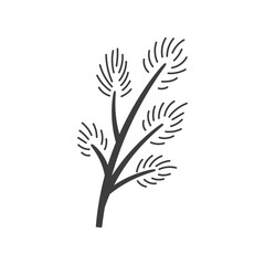 Conifer Branch Illustration. Hand drawn evergreen fir spruce pine cedar tree twig with needles vector doodle sketch. 