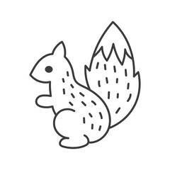 Squirrel Outline Illustration. Simple hand drawn forest animal with furry tail and doodle style texture. Isolated vector illustration