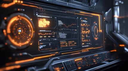 Fototapeta premium Futuristic control panel displaying data and analytics in vibrant colors.