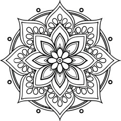 Fototapeta premium Isolated flower mandala in vector. Round line pattern. Vintage monochrome element for coloring pages and design