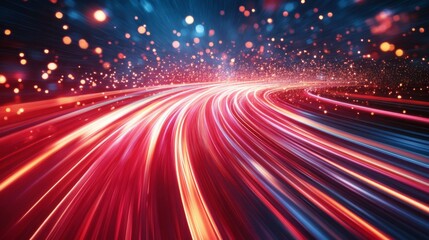 Abstract Red And Blue Light Trails Speed Motion