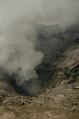 Inside the caladera of Mount Bromo, an active volcano on the island of Java in Indonesia