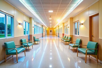 Chairs in a Hospital Corridor with Open Doors, Offering a Glimpse into Healthcare's Quiet Spaces and the Importance of Waiting Areas for Patients and Families