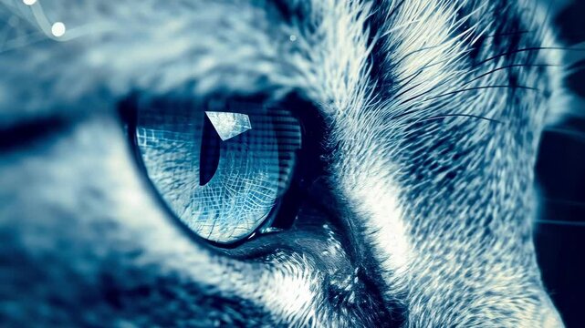 Artificial Intelligence Concept with a Cat's Face Mapped by Digital Grids, Symbolizing Machine Vision