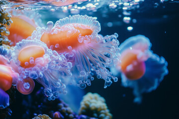 Naklejka premium Blue Underwater Ocean World Background