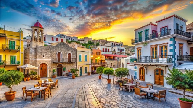 Chios Island Greece: Pyrgi Village Main Square - Authentic Documentary Photography