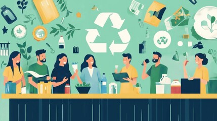 A group of people engaging in recycling and sustainability practices.
