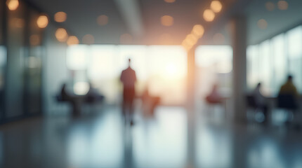 Blurred empty open space office. Abstract light bokeh at office interior background for design.	

