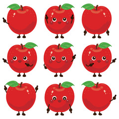 指さしをするリンゴのキャラクターセット