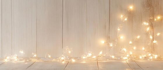 Warm White Fairy Lights on Rustic Wooden Background for Holiday