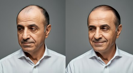 Transformation of mature caucasian male: hair growth treatment results before and after