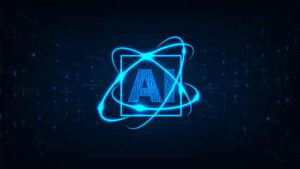 Fototapeta premium technology chip processor with artficial intelligence, circuit board on blue background.