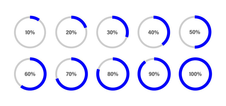 Circle chart, circular percentage progess, loading icon, graph. Percentage templates set, infographic elements vector illustration