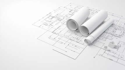 Blueprints and Dreams:  Architectural blueprints laid out on a table, rolled plans nearby, ready for the next stage of the project.  