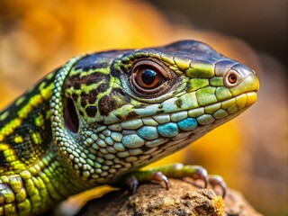 Fototapeta premium Close-Up Wall Lizard Portrait Photography - Reptile Macro Shot, Detailed Texture, Sharp Focus