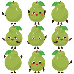 指さしをする緑色の洋梨のキャラクターセット