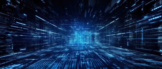 Obraz premium Abstract Digital Data Stream: Futuristic Technology Tunnel of Binary Code