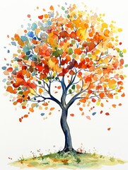 Watercolor illustration of a tree composed of nested shapes on a white background, perfect for decorative and design use cases Generative AI