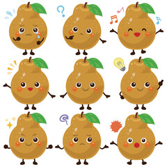 茶色の洋梨のキャラクター　表情セット