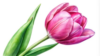 Fototapeta premium Hand-Drawn Pink Tulip Illustration on White Background - Transparent PNG for Floral Designs, Art Projects, and Creative Use