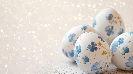 Obraz premium Easter menu design featuring white and blue floral eggs on a dotted background soft and rustic vibe