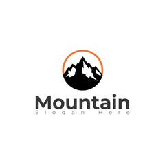 mountain peak logo design, Mountain hill business company outdoor vector illustration.
