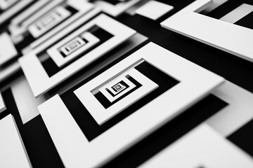 Intricate patterns of white squares create captivating visual depth on a contrasting background