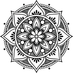 Isolated flower mandala in vector. Round line pattern. Vintage monochrome element for coloring pages and design