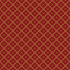 Chinese seamless tracery square round geometric pixel pattern red and golden background. Seamless pattern with Ideal for printing on fabric, paper and cards.