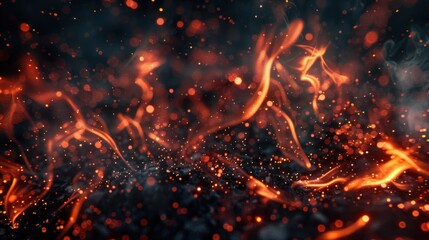Glowing Embers and Fiery Sparks in a Smoky Atmosphere