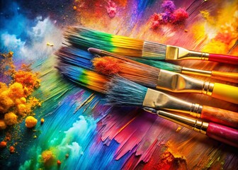 Fototapeta premium Colorful Oil Paint Brush Strokes Double Exposure Abstract Art - High Resolution Painting Texture Image