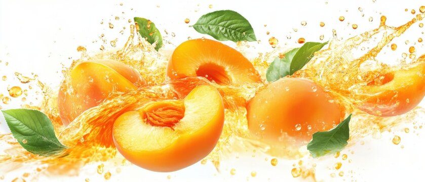 Juicy Apricots Splashing in Refreshing Juice, Vibrant Fruit Photography