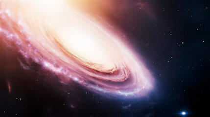 Fototapeta premium A bright and glowing spiral galaxy with pink and purple hues set in deep space, symbolizing the beauty of the cosmos and galactic wonder.