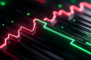 Dynamic digital graph with vibrant neon colors representing data fluctuations.