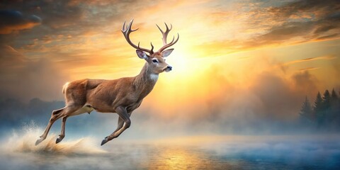 Majestic Deer Floating in Mid-Air - Enchanting Wildlife Photography, Surreal Animal Imagery, Isolated Background, Nature Art, Dreamlike Scene, Ethereal Creatures, Wildlife Portraits