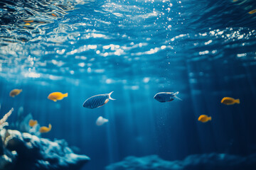 Fototapeta premium Blue Underwater Ocean World Background