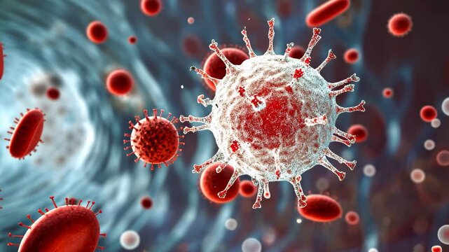 Group of Red and White Blood Cells, Abstract representation of white blood cells fighting off an infection