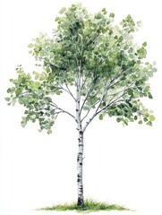 Silver Birch Tree Watercolor Illustration, potential usecase for nature, botanical and environmental designs Generative AI