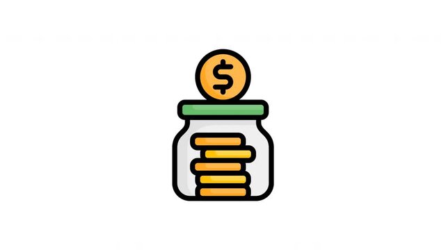 Animated Money Saving icon in filled line style, suitable for banking, financial, money management, investment and budgeting illustration concepts.