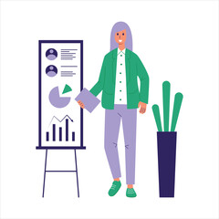 Illustration of Businesswoman Presenting Data Analysis
