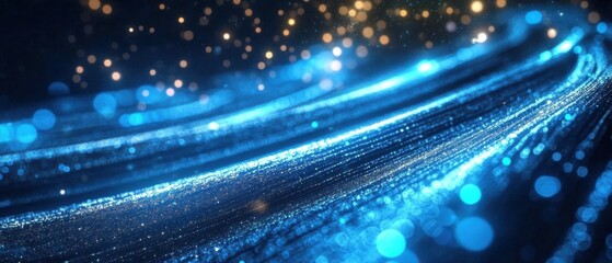 Obraz premium Abstract Blue Glowing Particles Swirling Background, Digital Art