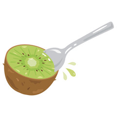 スプーンですくわれるグリーンキウイ