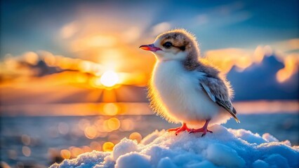 Cute Baby Arctic Tern Chick Snow Rock Arctic Landscape Wildlife Photography