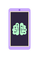 Brain with chips on the smartphone screen. Concept of health and artificial intelligence. Isolated vector illustration.