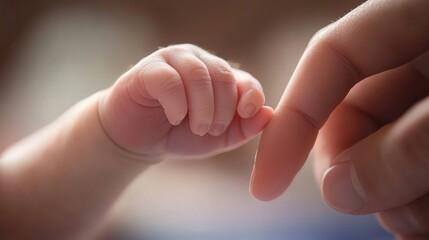 Newborn Baby Holding Adult's Finger, Symbolizing Love and Connection, Perfect for Parenting, Family, and Relationship Concepts Generative AI