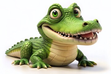 Fototapeta premium Cute Green Crocodile Cartoon Illustration, Funny Alligator Character, Friendly Reptile, Wild Animal Clipart, Isolated White Background