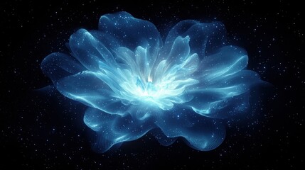 Obraz premium A blue flower with a white center is floating in space. Generative AI