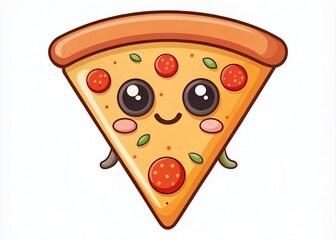 Cute Pizza Slice Cartoon Character Illustration - Happy Smiling Food Mascot Design
