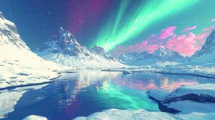 A beautiful landscape with a large body of water and mountains in the background. Generative AI